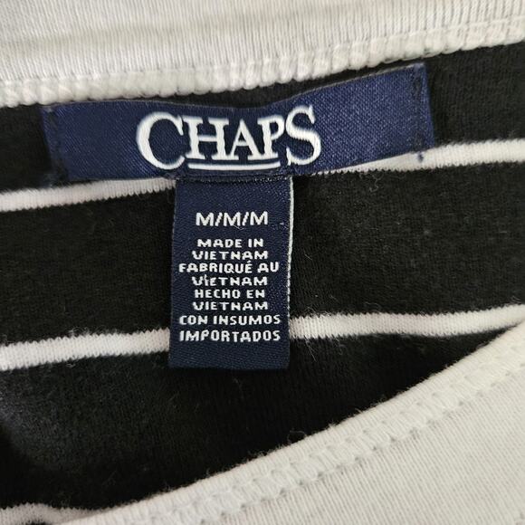 Chaps Womens' 3/4 Sleeve Black White Stripe Knit Top Laced Accent Sleeve Size M - Picture 6 of 7
